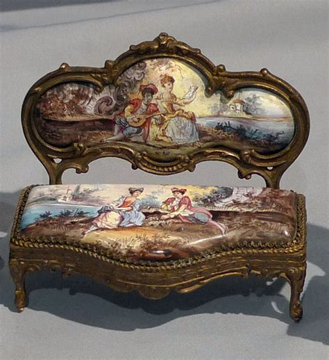 Austrian enamel , hand painted and gilt bronze miniature furniture ...