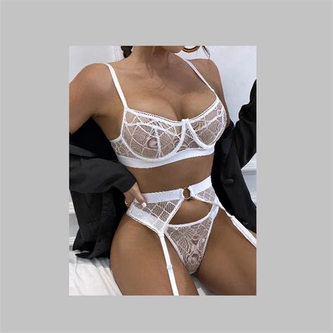 Plaid Lace Bra Patchwork Mesh Lingerie Set Power Day Sale