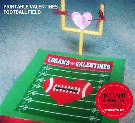 Printable Valentines Football Field for Box - EDITABLE INSTANT DOWNLOAD