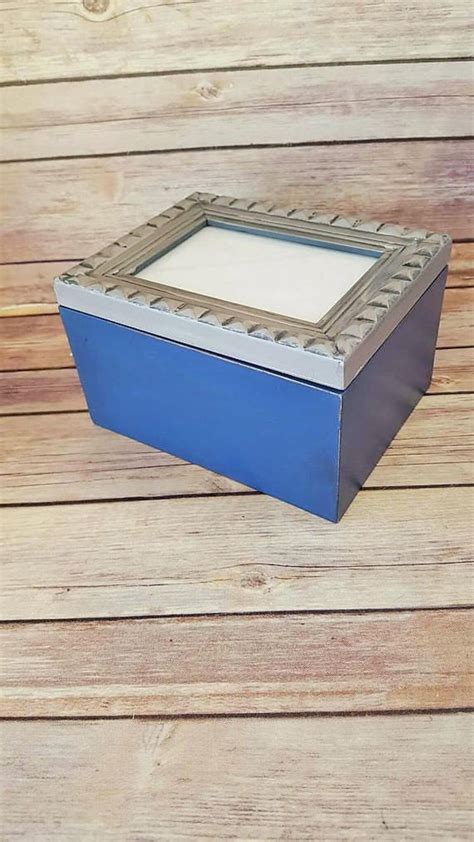 Jewelry Box Wood Blue Jewelry Box Blue and Gray Home Decor Blue Bedroom ...