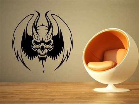 demon skull large wall poster devil wings vinyl decal etsy