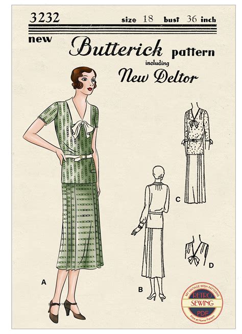 S Pussy Bow Afternoon Dress Pdf Sewing Pattern Bust Etsy