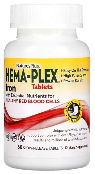 NaturesPlus Hema Plex Iron 60 slow release tabs Железо Хема Плекс 60