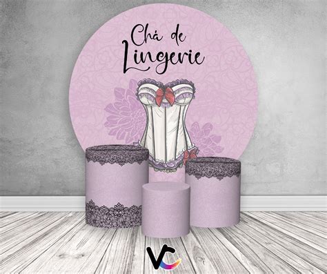 Painel De Festa Redondo x Trio De Capas Cilindro Chá Lingerie Corpete Laços