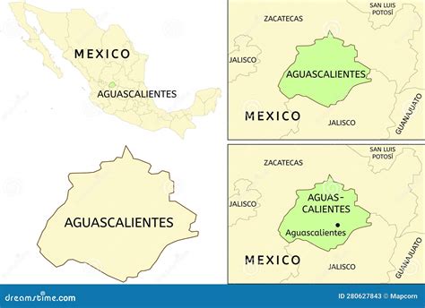 Aguascalientes State Location On Map Of Mexico Stock Vector