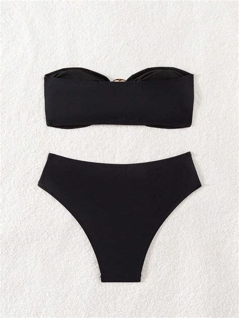 Conjunto De Mai Bikini Bandeau Acentos Met Licos Sexy Para Mulheres F Rias Na Praia