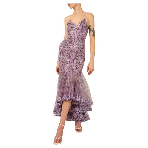 Atelier Versace Couture F/W01 purple black silver sequin low cut silk