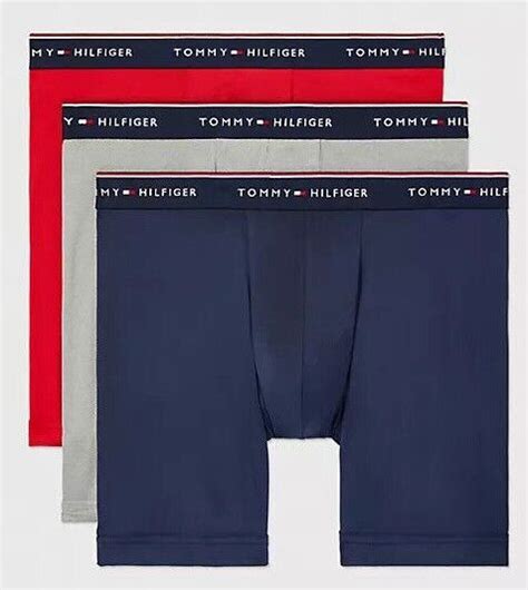 Men S Tommy Hilfiger 3 Pack Microfiber Boxer Brief Red Grey Navy Ebay