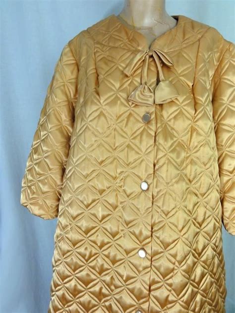 Vintage 60s Robe Quilted Housecoat Gold Satin Size Extra Large Etsy