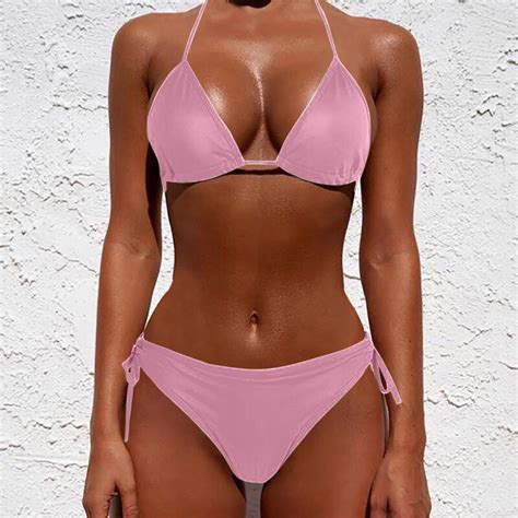 Linmoua Lingerie For Women Women S Triangle Bikini String Swimsuit Tie Smocked Ruched Two