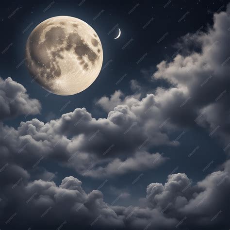 Premium Photo | Captivating full moon illuminating clouds and stars in ...