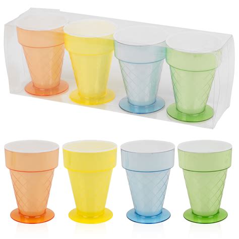 Set Of 4 300ml Plastic Ice Cream Cups Fruit Punch Dessert Cone Dish Cup ...