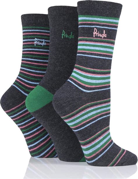 Pringle Womens Hannah Striped Cotton Socks Pack Of 3 Charcoal 4 8