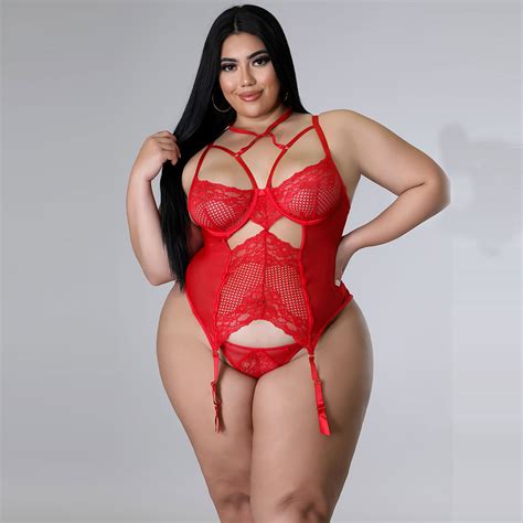 Red Plus Size Lovers Night Lace Lingerie Set