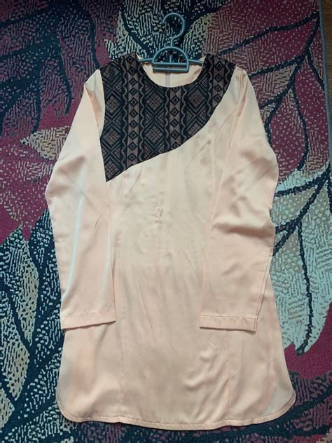 Baju Raya Kurung Songket Peach Nude Women S Fashion Muslimah Fashion Baju Kurung Sets On