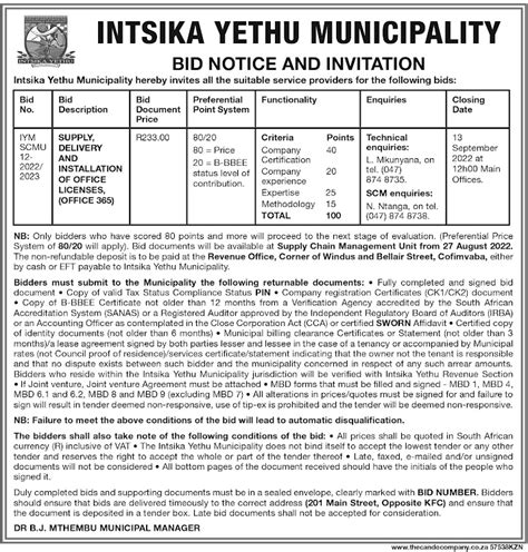 Intsika Yethu Municipality Bid Notice And Invitation