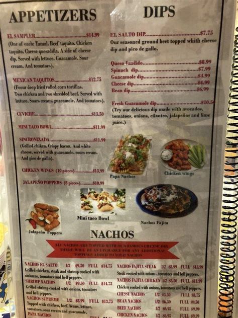 Menu at El Salto Mexican Restaurant, Chesterfield