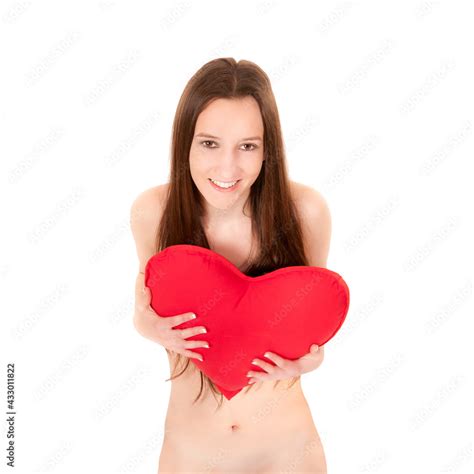 Beautiful Nude Woman Covering Her Breast With A Red Heart Her Private Parts Are Not Visible