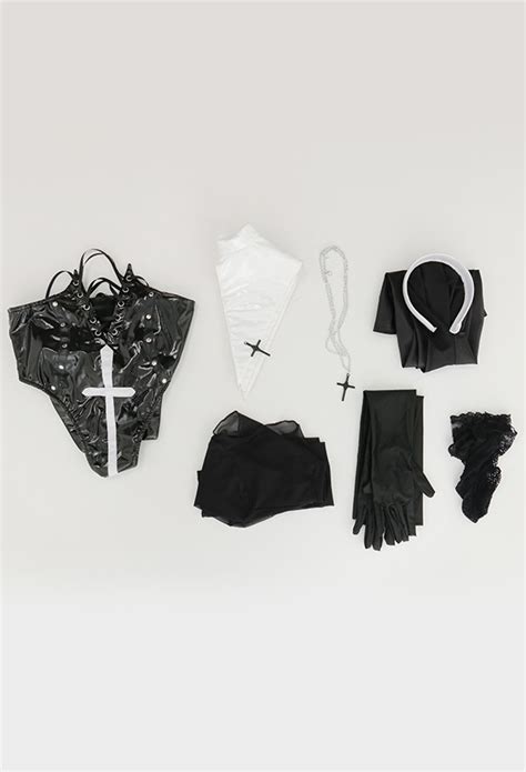 Holy Love Gothic Sexy Nun Suit Gothic Lingerie Black And White Open Chest Mesh Top And Lace