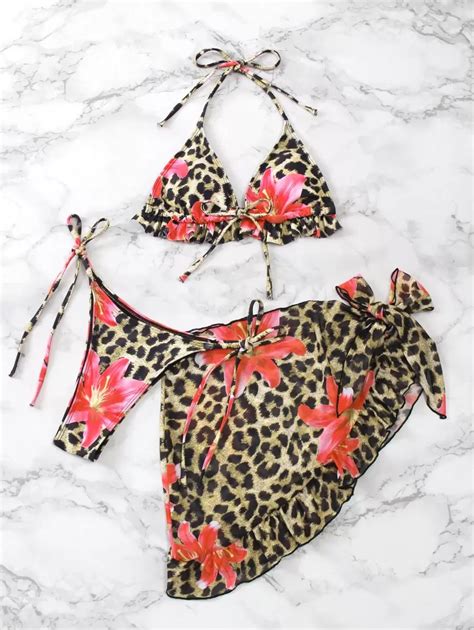 Set De Piezas De Traje De Ba O Compuesto Por Un Bikini De Tiras Multicolor De Estampado