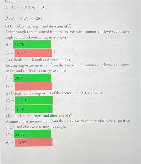 Solved Given Vec A Ax 18 3 Ay 34 1vec B Bx 0 By 20 3 A Chegg