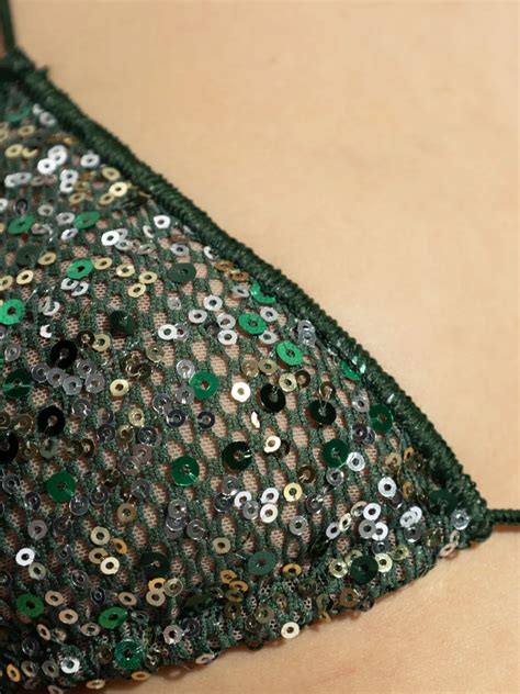 Oséree sequin embellished triangle cup Bikini Green FARFETCH