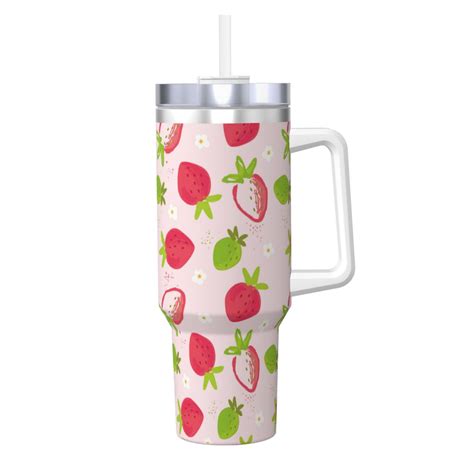 Rocae Hand Drawn Strawberry For 40OZ Ice Bully With Handle Keeps Drinks Hot Or Cold For Hours