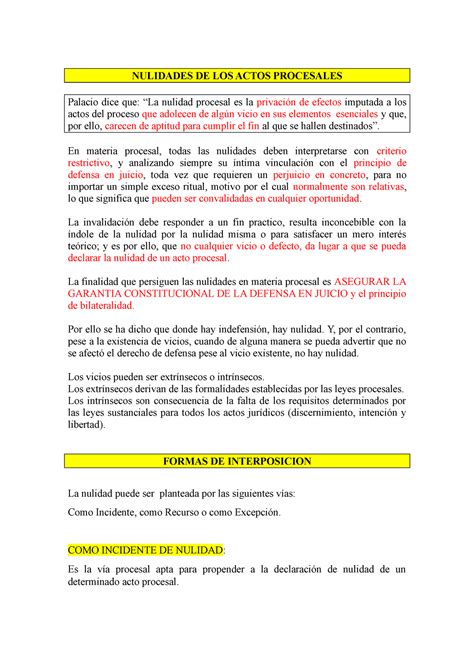 Nulidad DE LOS Actos Procesales NULIDADES DE LOS ACTOS PROCESALES