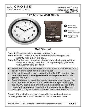 La Crosse Technology Wt S Inch Atomic Wall Clock Product Manual