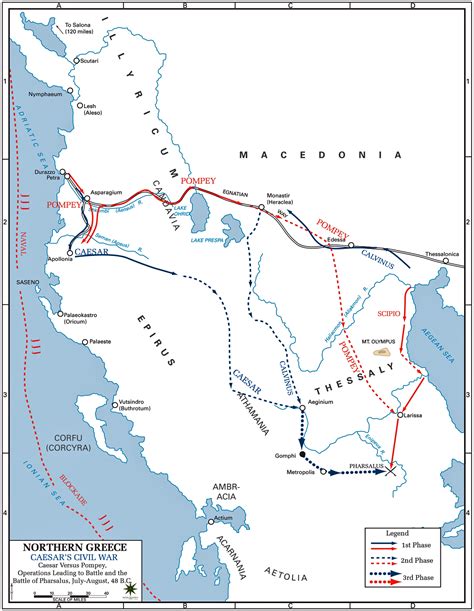 Map of Northern Greece 48 BC - Moves to Pharsalus