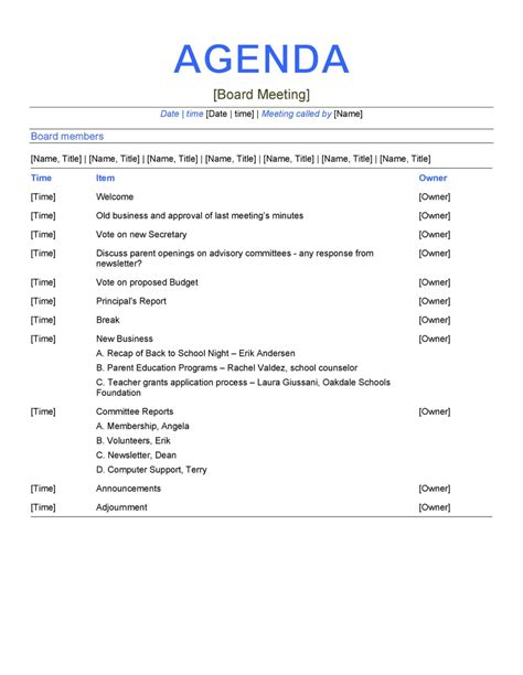 Simple Meeting Agenda Template Doc