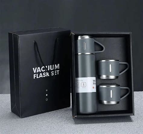 Kitchen Bloom Stainless Steel Vacuum Insulated Bottle Water Flask Gift Set With Two Cups Hot