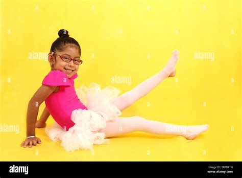 Year Old Latina Brunette Girl Dressed As A Ballerina Practices Sport