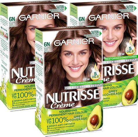 Garnier Nutrisse Deeply Nourishing Natural Looking Permanent Hair Colour 3 Pack 6N Natural Nude