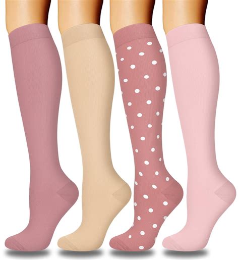 4Pairs Compression Socks for Women & Men Circulation 15-20 mmHg - Better Blood Flow, Swelling