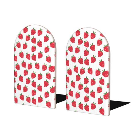 Tebeau Cartoon Strawberry Print Wood Bookends for Shelves,Bookends,Book