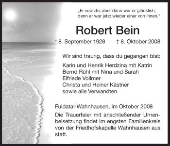 Traueranzeigen Von Robert Bein Trauer Hna De