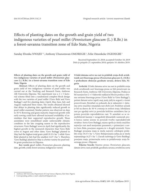 PDF Effects Of Planting Dates On The Growth And Grain Yield Of Two