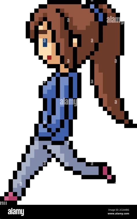 Vector Pixel Art Girl Walk Isolated Cartoon Stock Vector Image And Art Alamy