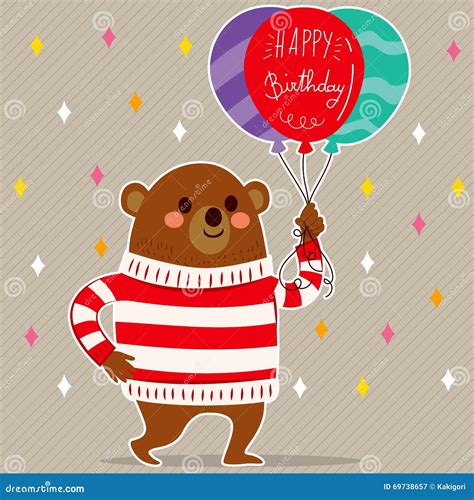 Happy Birthday Balloons Bear Stock Vector - Illustration of cheerful ...