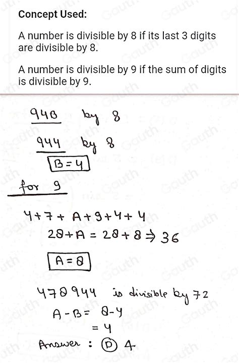 Solved Six Digit Number 47a94b Is Divisible By 72 Find The Value Of A