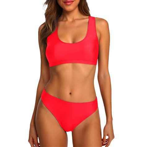 Caivo Women Swimwear Pcs Neck Bikini Crop Top High Cut Swimsuit Sporty