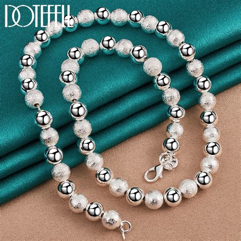 DOTEFFIL 925 Sterling Silver 8mm Bead Ball Chain Matte Smooth Necklace