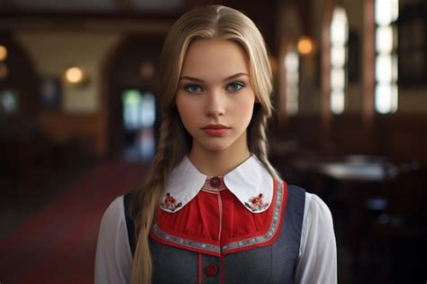 Premium Photo A Digital Portrait Of A Woman With Blonde Hair And Blue Eyes Dressed In A