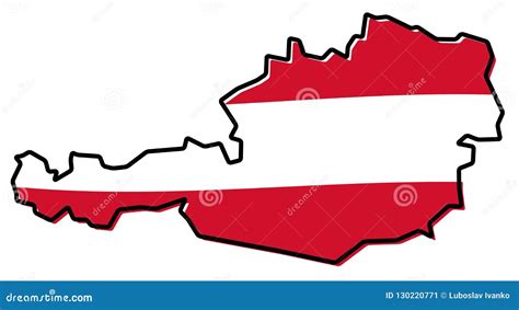 Simplified Map Of Austria Outline With Slightly Bent Flag Under Stock