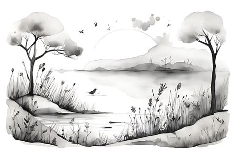 Premium AI Image Scenic Hot Air Balloon Coloring Page