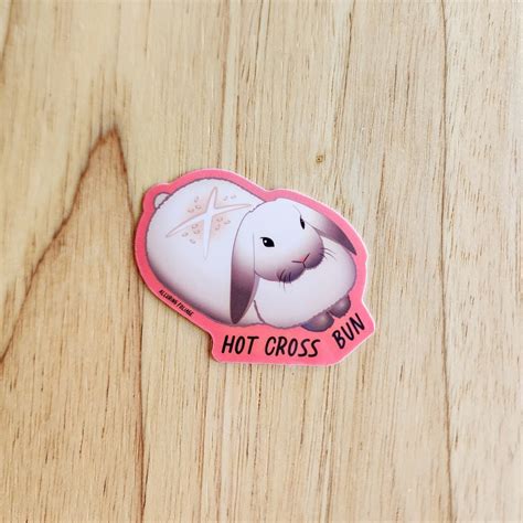 Hot Cross Bun Sticker Cute Bunny Rabbit Handmade Glossy Waterproof Sticker For Water Bottles