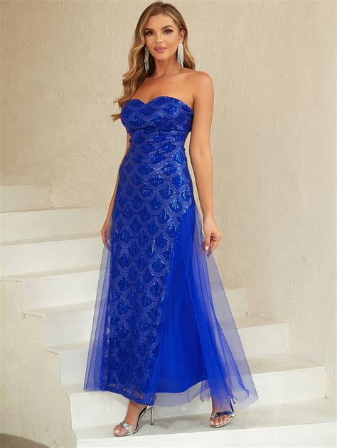 Angel-fashions Women's Elegant Evening Dress A-line Sequin Pattern