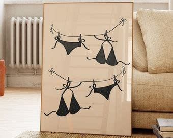 Blue Bikini Art Print Bathing Suit Poster Beachy Prints Coconut Girl Coastal Cowgirl Wall