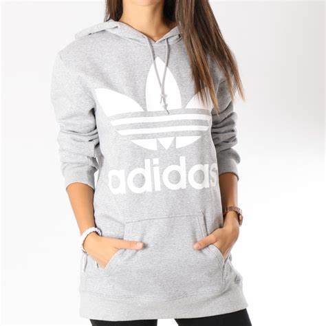 Adidas Originals Sweat Capuche Oversize Femme Big Trefoil Dh3154 Gris